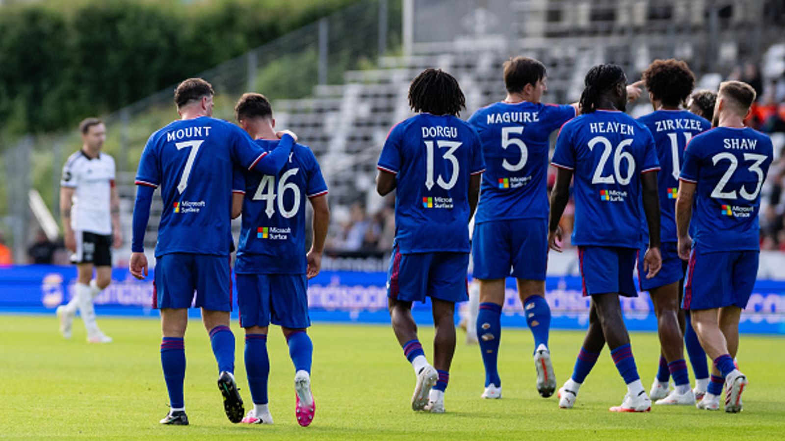TRONDHEIM, NORWAY - JULY 24: Shea Lacey of Manchester United celebrates scoring their first goal during the pre-season friendly match between Rosenborg and Manchester United at Lerkendal Stadion on July 24, 2026 in Trondheim, Norway. (Photo by Ash Donelon/Manchester United via Getty Images)