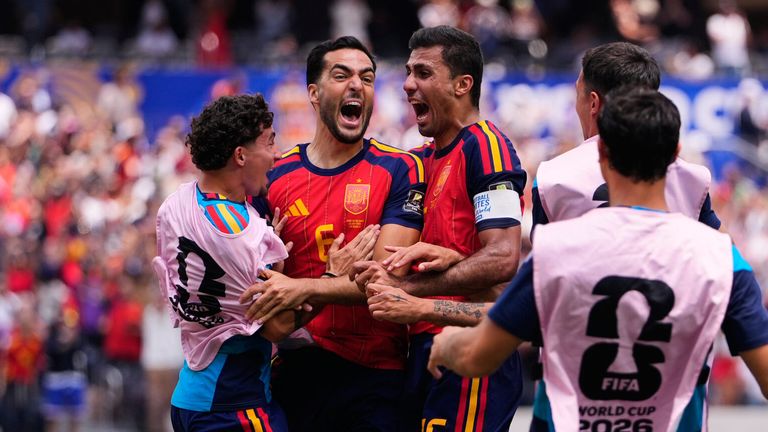 Merino and Rodri leap with joy after Spain's last-gasp winner in victory over Belgium