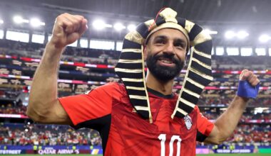 Mohamed Salah celebrates following Egypt's penalty shootout win over Australia