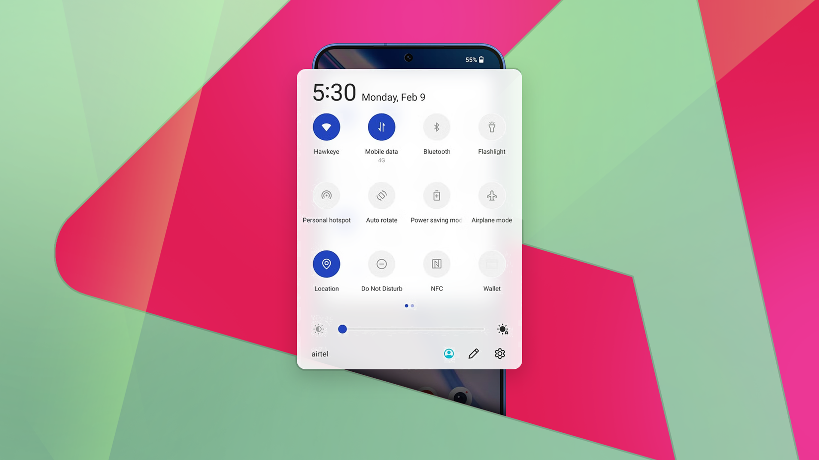 Smartphone displaying the Android Quick Settings panel