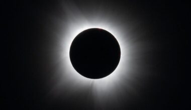 A photograph of a total solar eclipse complete with the ring of fire