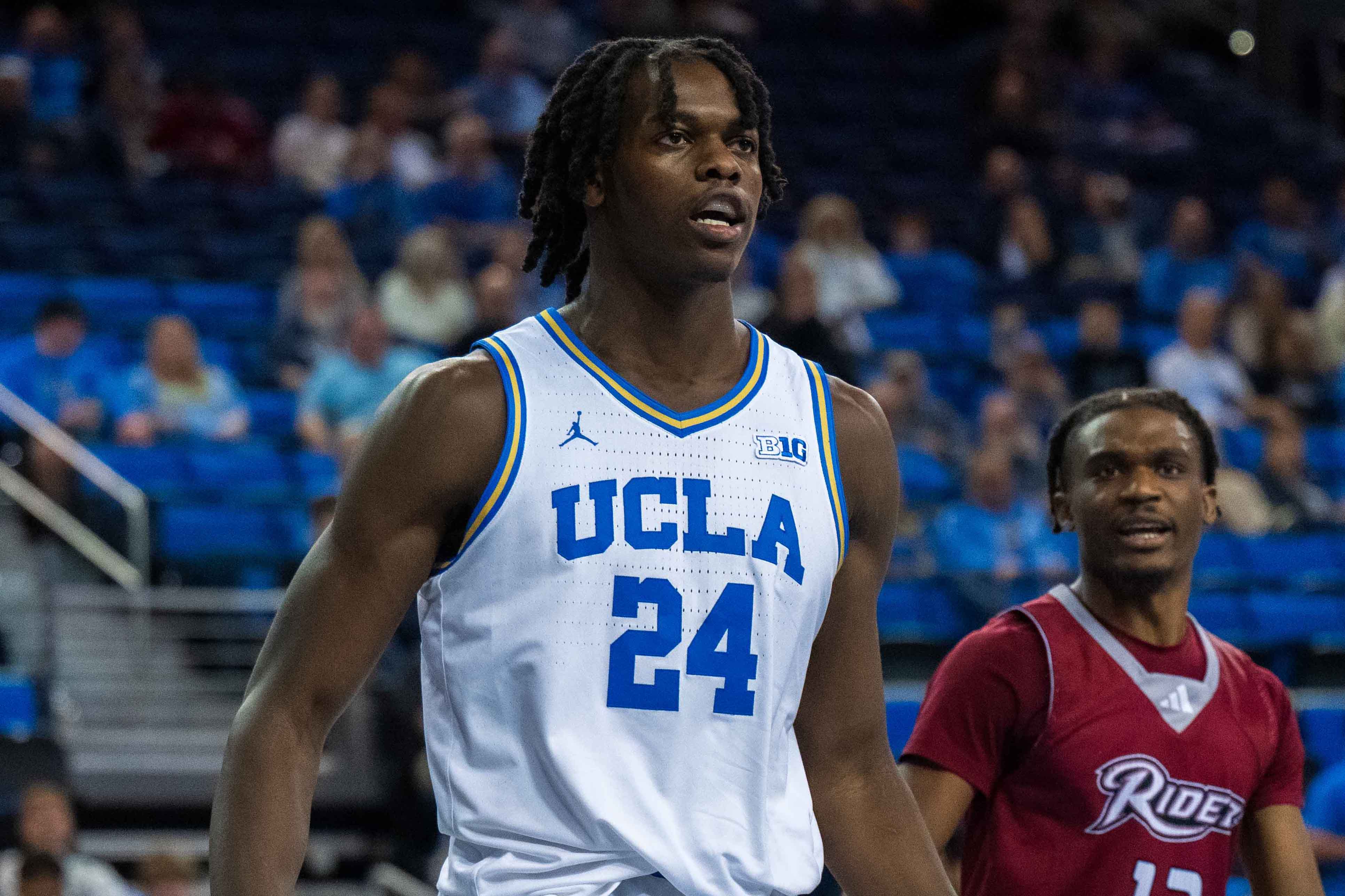 Former UCLA forward/center William Kyle III stands during a game. Kyle signed an Exhibit 10 contract with the Los Angeles Lakers after going undrafted in the 2026 NBA Draft. (Daily Bruin file photo)