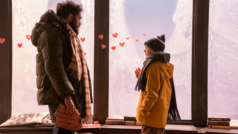 Jeevan (Himesh Patel) and Kirsten (Matilda Lawler) looking at each other on 