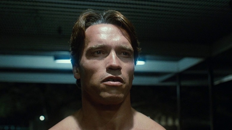 A close-up of Arnold Schwarzenegger as The Terminator in The Terminator.