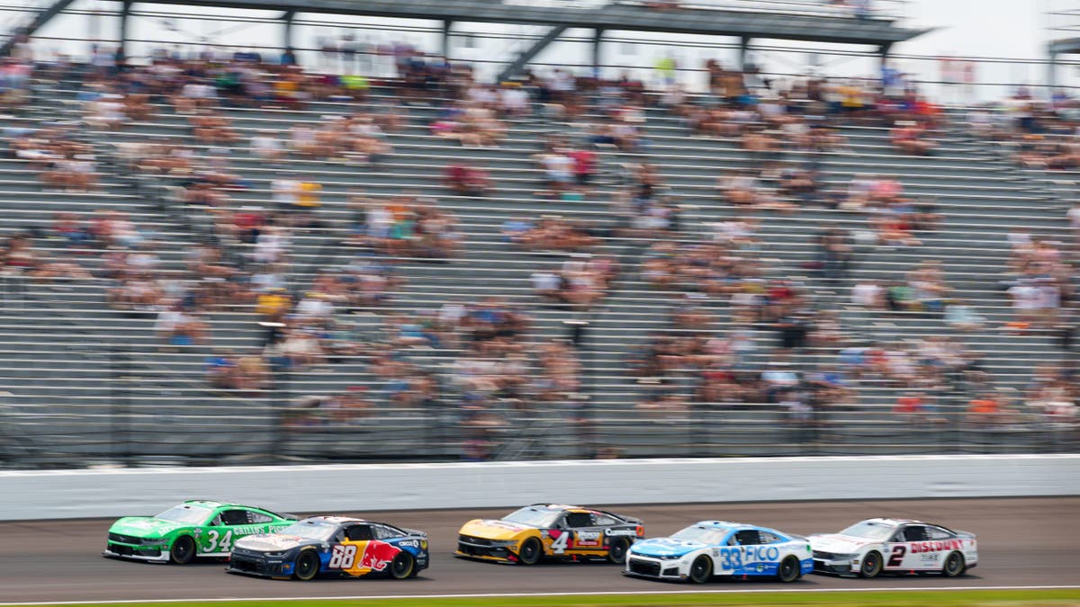 Todd Gilliland leads Connor Zilisch during the Brickyard 400 at Indianapolis Motor Speedway.