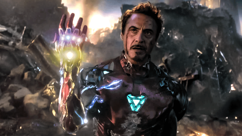 Robert Downey Jr. as Iron Man with the Infinity Stones in 'Avengers: Endgame.'