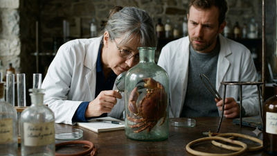 Trapped like the Salamander in a Japanese folktale, scientists study a crab that grew too big for its bottle