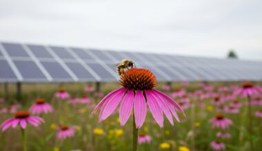 A native bee collecting pollen near solar farms native wildflowers in Minnesota, two minnesota solar