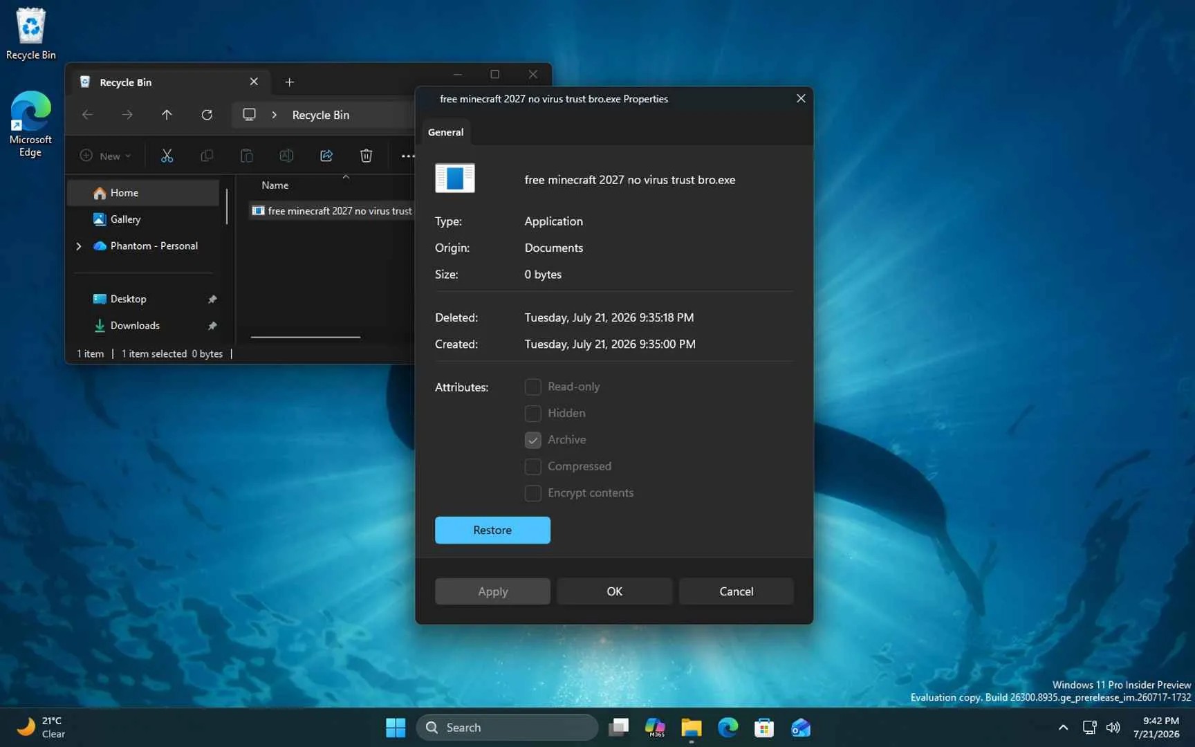 Modernized File Properties delete window
