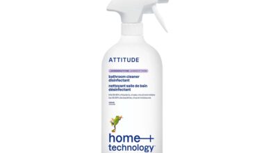 A plastic spray bottle of bathroom cleaner.