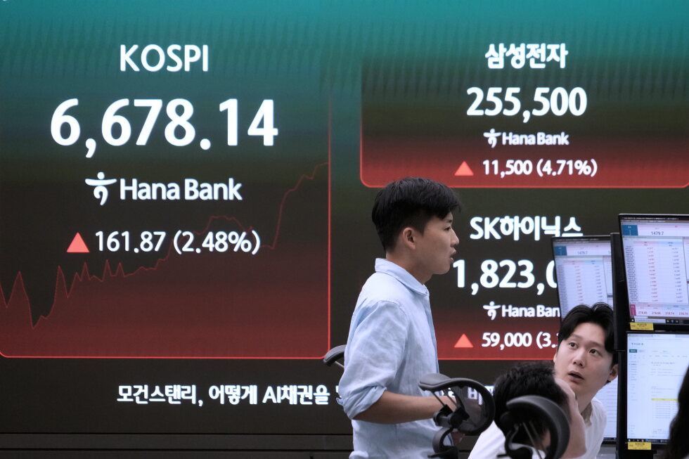 World shares mostly gain as South Korea's Kospi jumps 3.6%