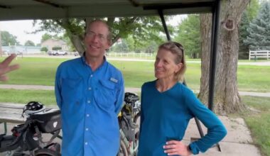 Cycling couple stops in Hooper on their journey across the United States