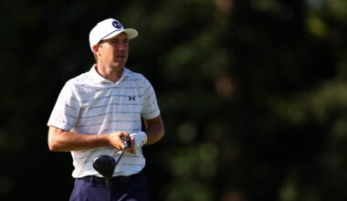 Watch: Jordan Spieth gets up and down for birdie from trash can – literally