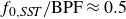 f Subscript 0 comma upper S upper S upper T Baseline divided by normal upper B normal upper P normal upper F almost equals 0.5