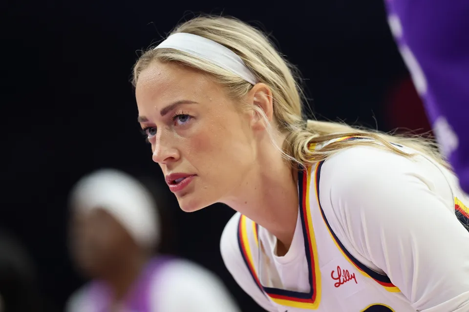 Sophie Cunningham 8 of the Indiana Fever awaits a free-throw shot during the first half of the WNBA game against the Phoenix Mercury at Mortgage Matchup Center on July 09, 2026