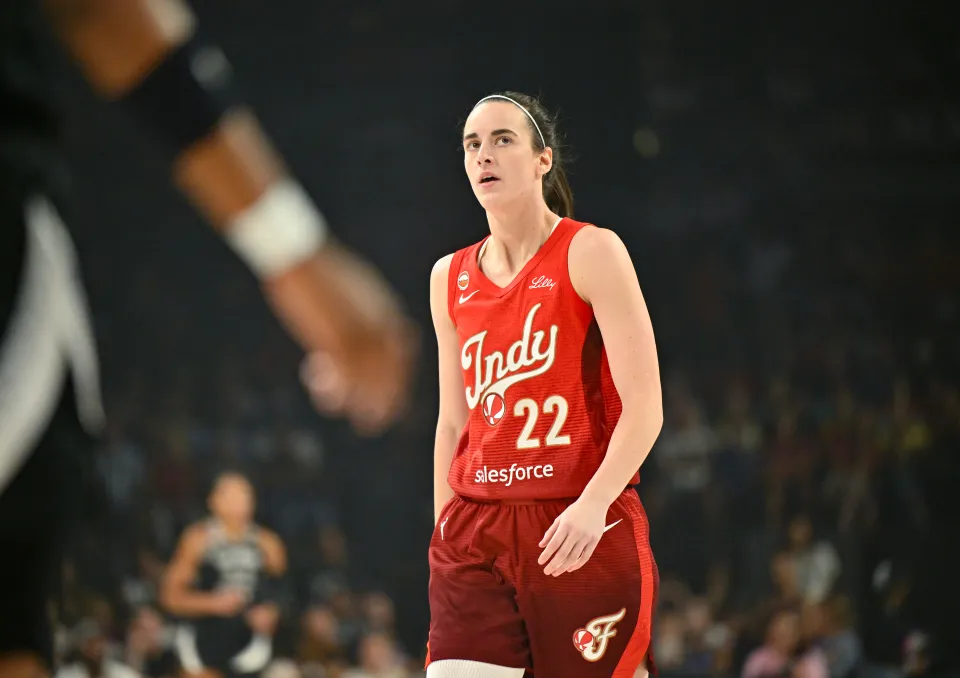 Caitlin Clark 22 of the Indiana Fever looks on during the game against the Las Vegas Aces on July 12, 2026 at Michelob ULTRA Arena in Las Vegas