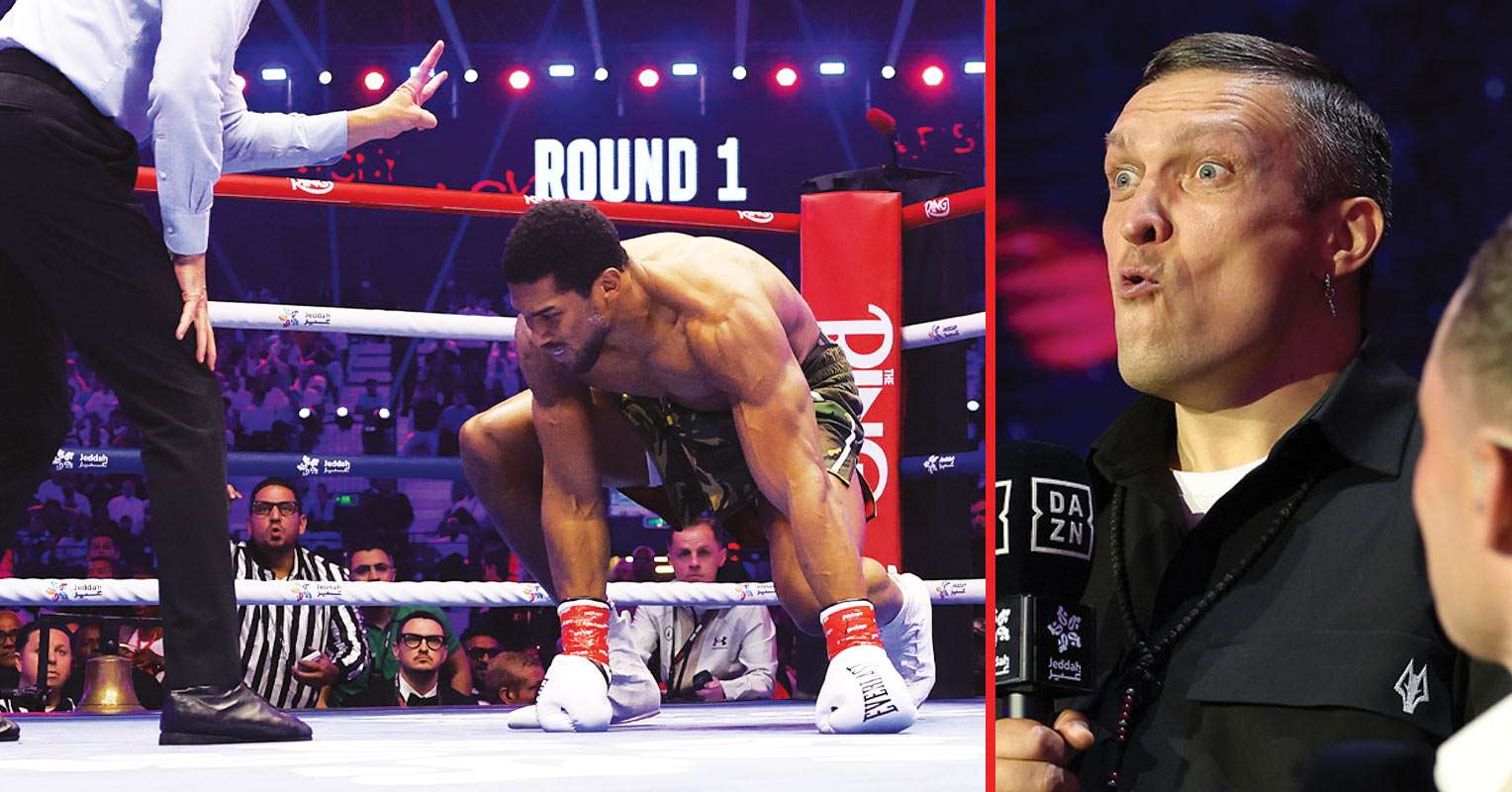 Usyk predicts Anthony Joshua vs Tyson Fury after watching AJ be floored twice by Kristian Prenga