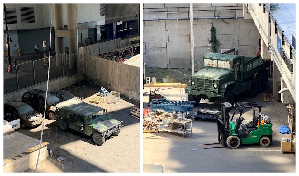 Why are all these army vehicles on a film set in Vancouver?