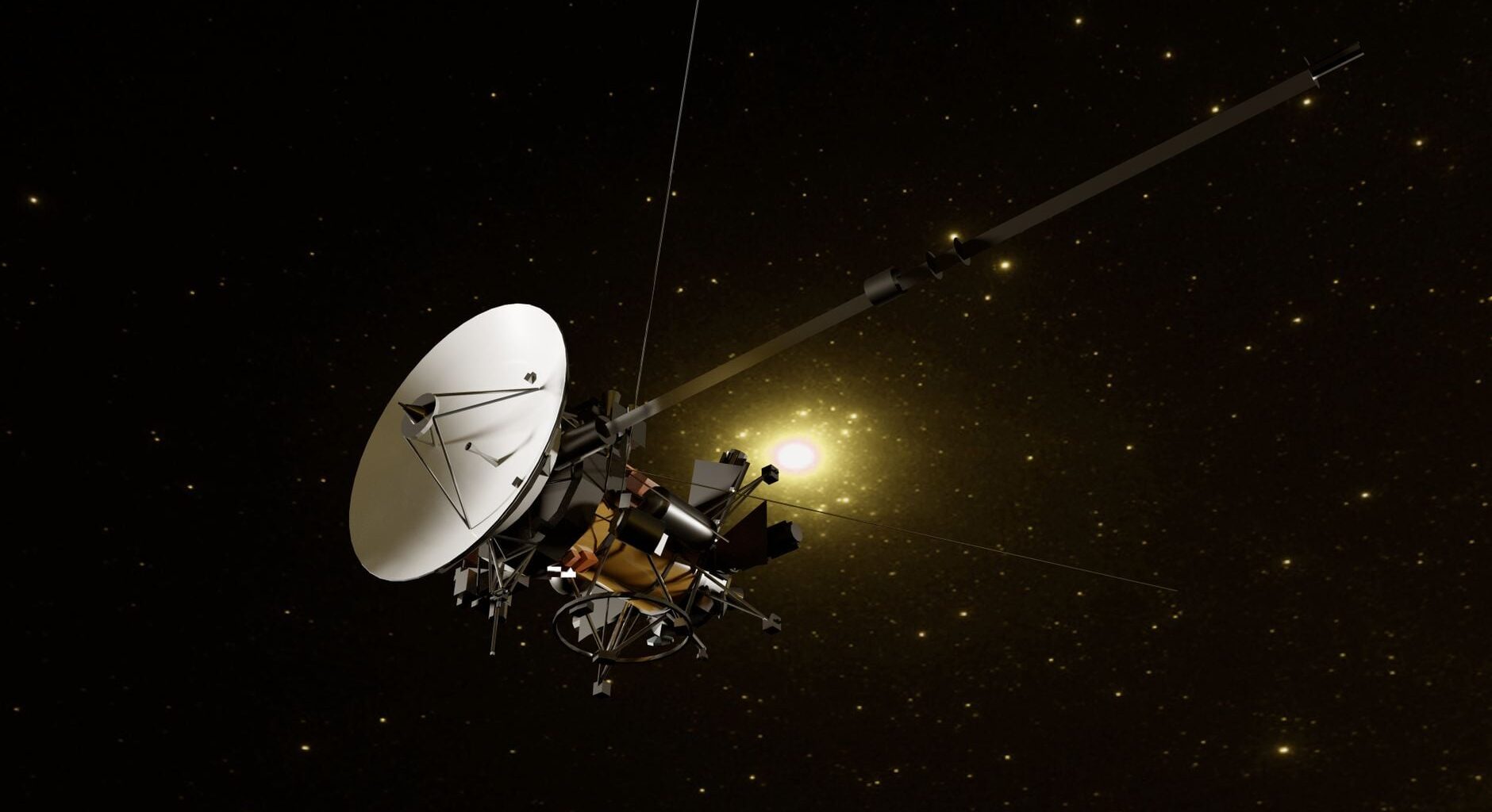 The Voyager 1 probe, launched in 1977, is now so far from Earth that a radio signal travelling at the speed of light takes over 22 hours to reach it, and it is still sending data back from interstellar space on a power source the size of a car battery
