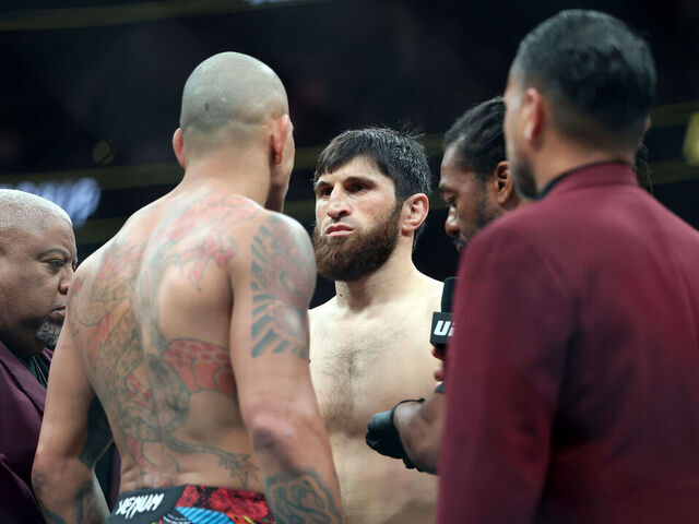 LAS VEGAS, NEVADA - OCTOBER 04: Magomed Ankalaev looks on prior to a light heavyweight title bout against Alex Pereira of Brazil in UFC 320: Ankalaev vs Pereira 2 at T-Mobile Arena on October 04, 2025 in Las Vegas, Nevada.