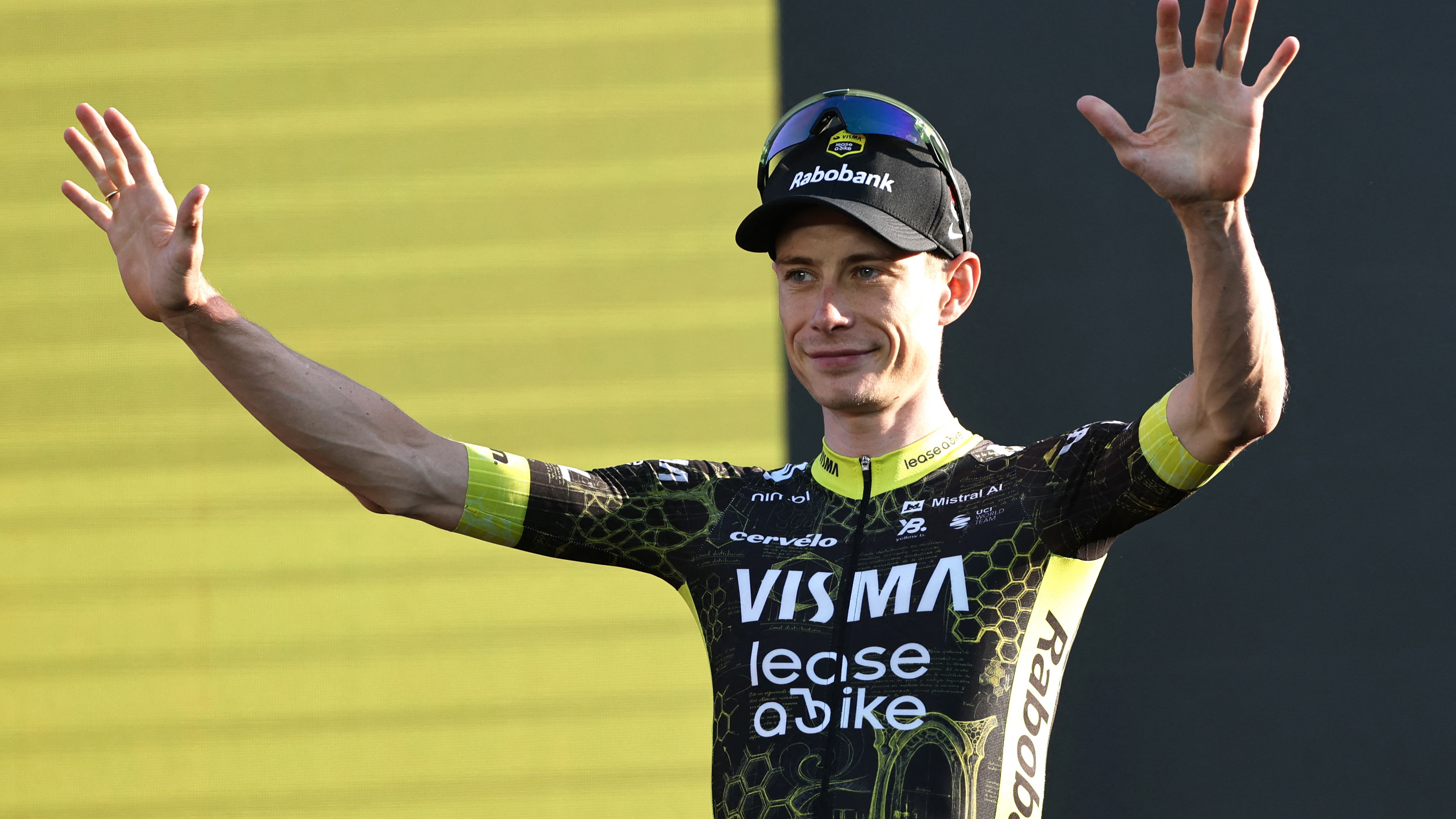 Team Visma Lease a Bike's Danish rider Jonas Vingegaard attends the team presentation ceremony ahead of the 113th edition of the Tour de France