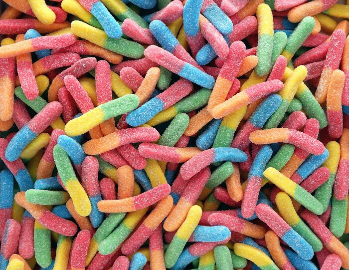 A pile of colorful gummy worms, a random thing people tried for their health and it actually worked.