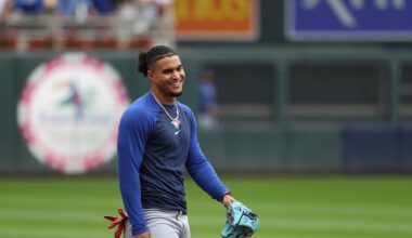 Oct 4, 2023; Minneapolis, Minnesota, USA; Toronto Blue Jays second baseman Santiago Espinal (5) during batting practice before the game Minnesota Twins during game two of the Wildcard series for the 2023 MLB playoffs at Target Field. Mandatory Credit: Jesse Johnson-USA TODAY Sports