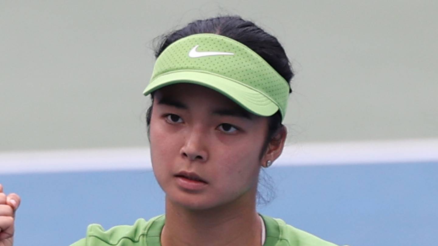 Alexandra Eala celebrates after a match point