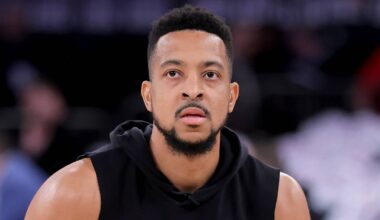 Atlanta Hawks guard CJ McCollum (3) warms up before game five of the first round of the 2026 NBA Playoffs against the New York Knicks at Madison Square Garden on April 28, 2026.