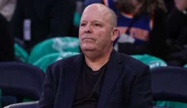 Mar 17, 2026; New York, New York, USA;  New York Knicks President Leon Rose watches pre-game warmups prior to the game against the Indiana Pacers at Madison Square Garden. Mandatory Credit: Wendell Cruz-Imagn Images