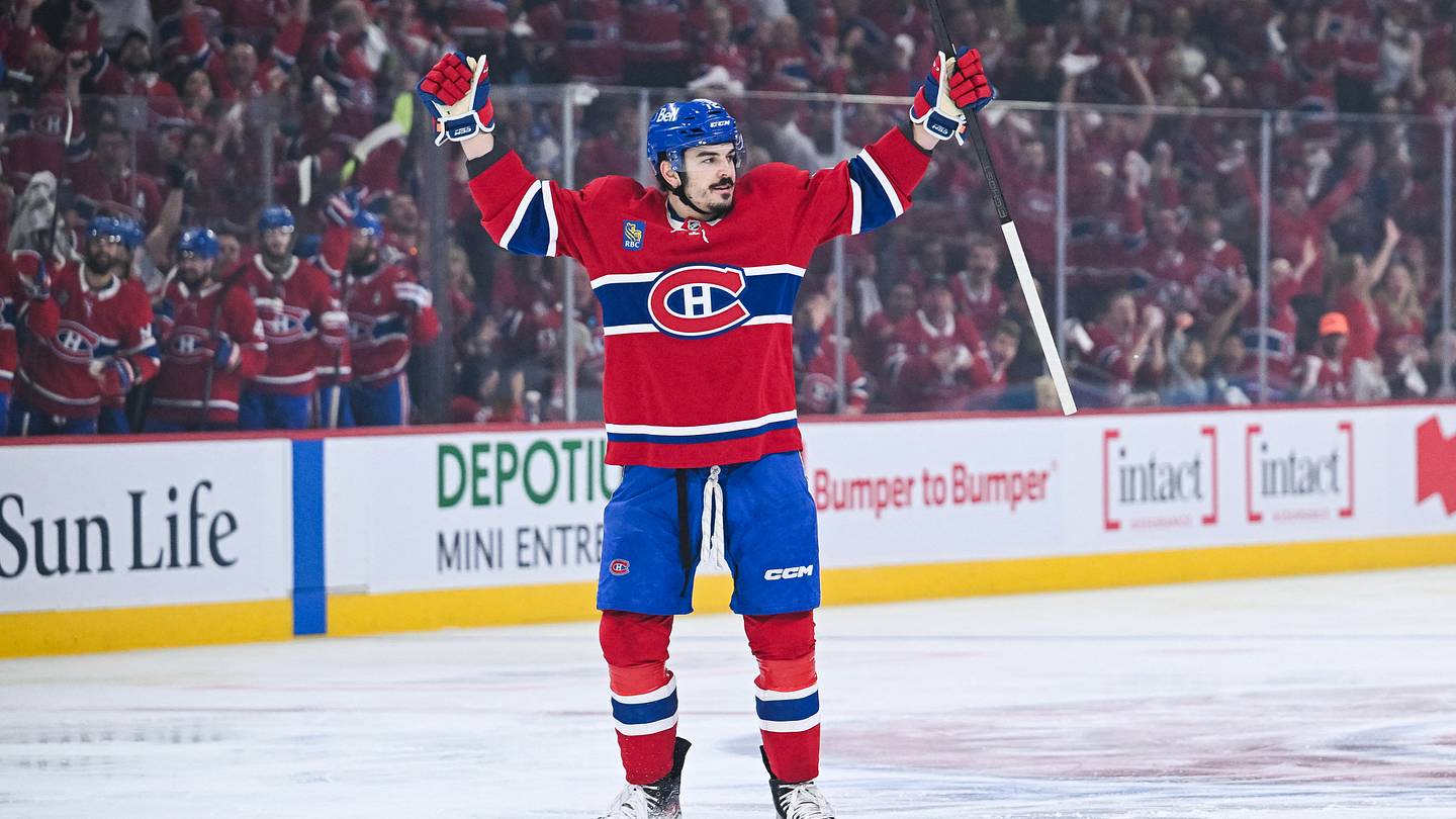 May 16, 2026; Montreal, Quebec, CAN; Montreal Canadiens defenseman Arber Xhekaj (72) reacts after scoring a goal against the Buffalo Sabres during the first period in game six of the second round of the 2026 Stanley Cup Playoffs at Bell Centre. Mandatory Credit: David Kirouac-Imagn Images