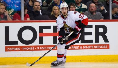 Mar 31, 2016; Saint Paul, MN, USA; Ottawa Senators forward Mika Zibanejad (93) skates with the puck in the second period against the Minnesota Wild at Xcel Energy Center. the Ottawa Senators beat the Minnesota Wild 3-2. Mandatory Credit: Brad Rempel-USA TODAY Sports