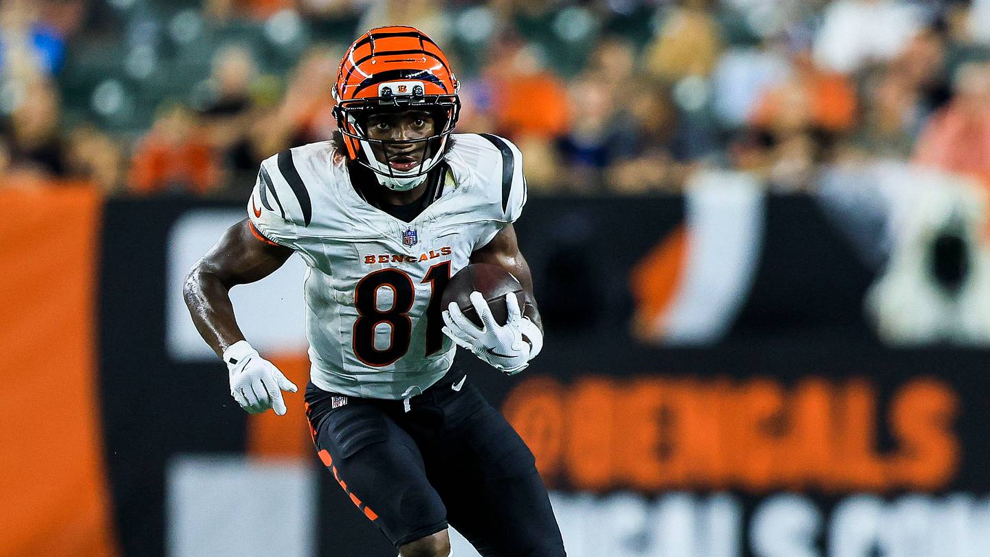 Aug 13, 2026; Cincinnati, Ohio, USA; Cincinnati Bengals wide receiver Dohnte Meyers (81) runs with the ball against the Detroit Lions in the second half at Paycor Stadium. Mandatory Credit: Katie Stratman-Imagn Images