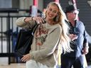 Sophie Cunningham of the Indiana Fever arrives at Michelob ULTRA Arena for a game against the Las Vegas Aces.