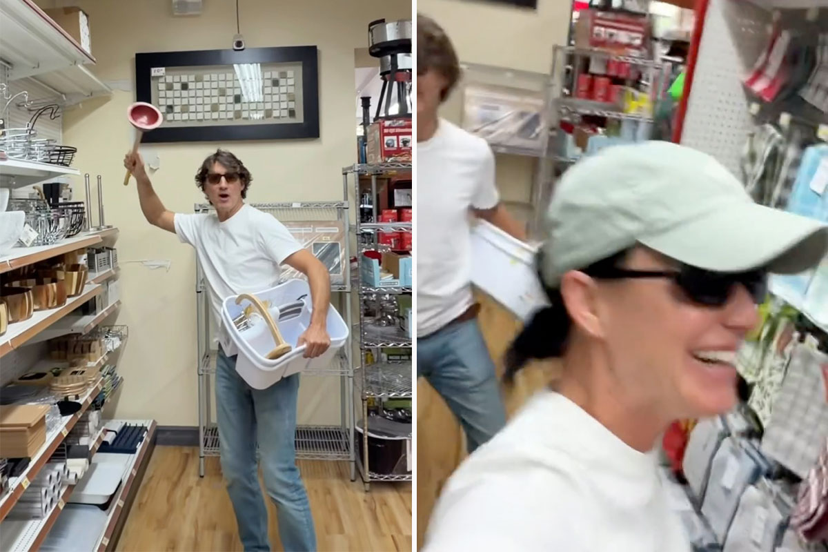 Screenshots of Justin Trudeau and Katy Perry dancing in a hardware store
