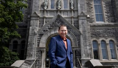 New Democratic Party leader Avi Lewis outside the immaculate conception church where he is attending French classes, in Montreal, on Thursday, July 30, 2026.