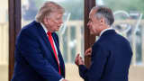 US President Donald Trump speaks with Canada's Prime Minister Mark Carney during a work lunch as part of the G7 summit, in Evian, eastern France, on June 16, 2026. A G7 summit is set to take place June 15 to 17 in the French town of Evian-les-Bains near Switzerland and it will be attended by country leaders as well as the EU's foreign policy chief and ministers from Brazil, Canada, the United Arab Emirates and Turkey. (Photo by Evelyn Hockstein / POOL / AFP via Getty Images)