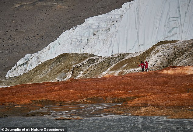 The team discovered that the red ice, mud and sediments where the waterfall emerges were packed with species normally found in marine environments rather than on land or in freshwater