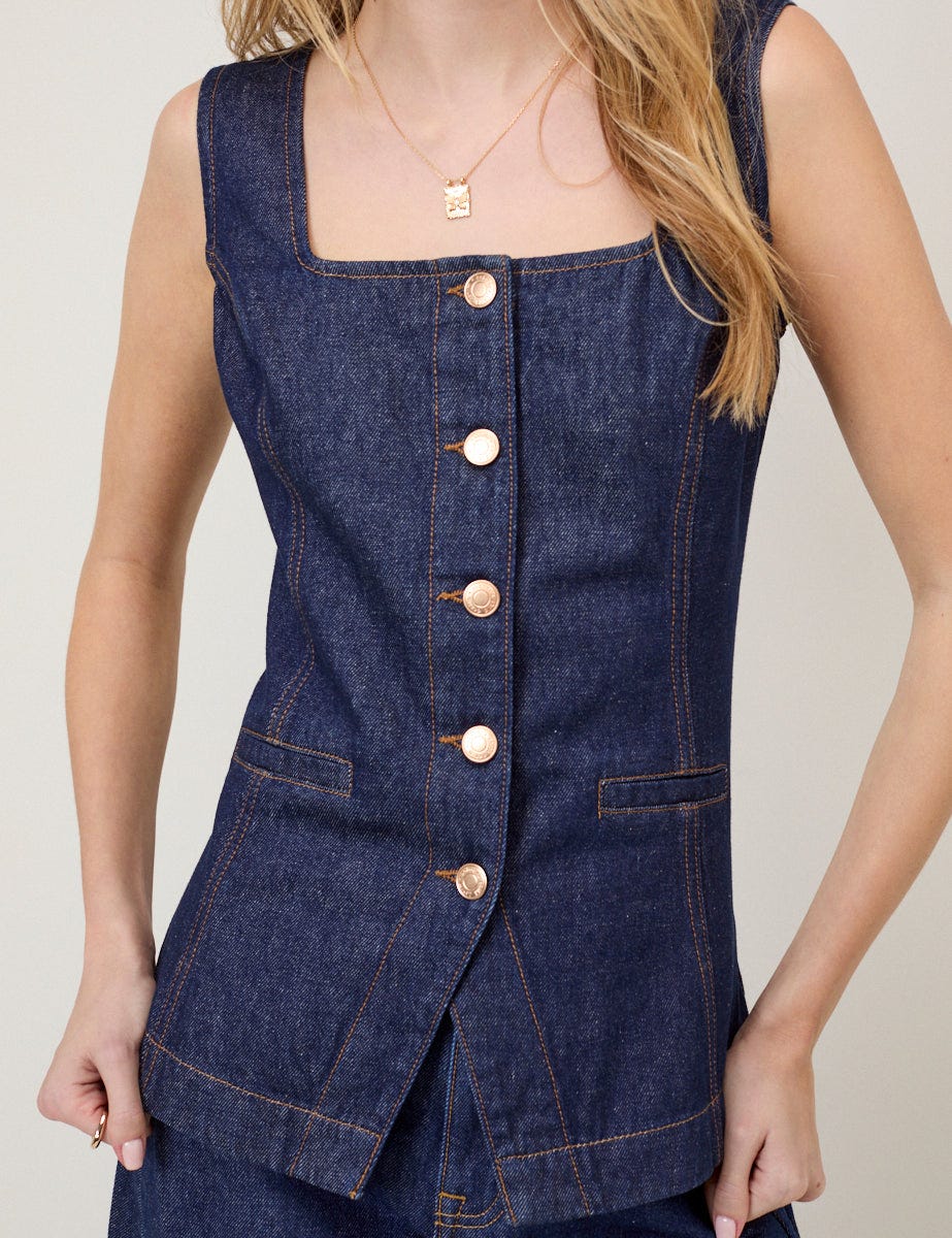 Dark Blue Denim Waistcoat