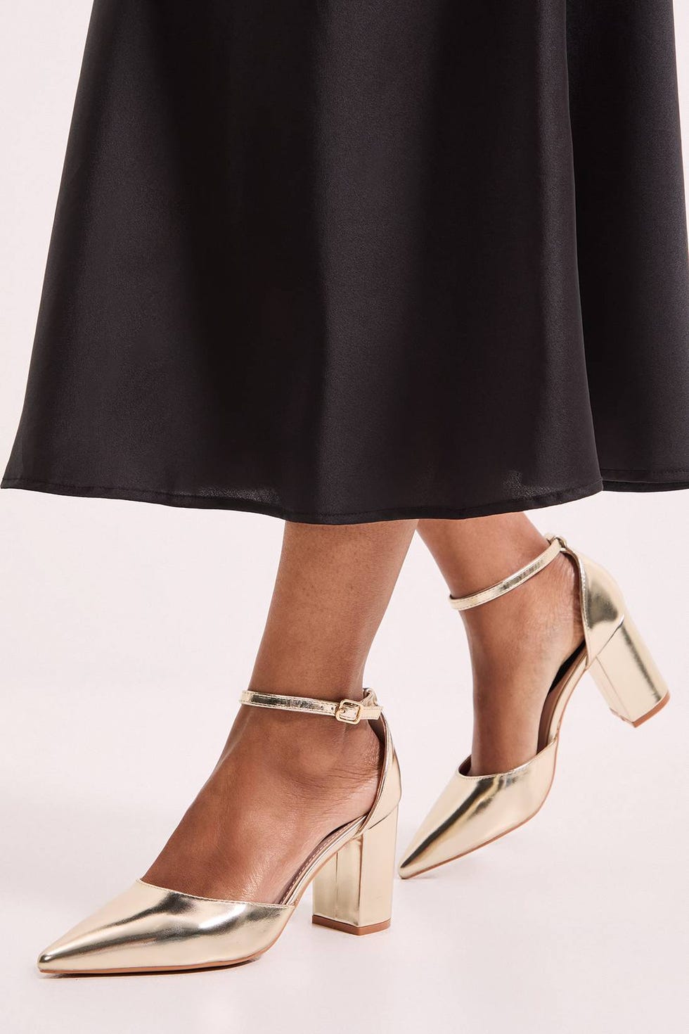 Blanche Ankle Strap Pointed High Block Heel Court Shoes