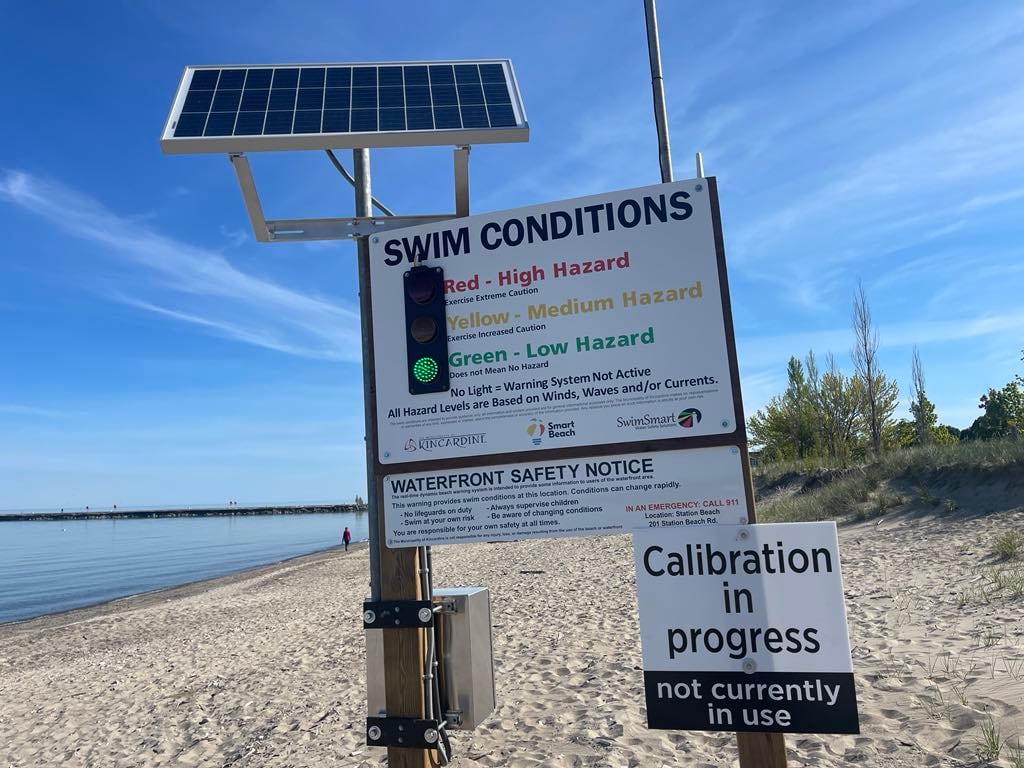 The Smart Beach Light looks like a traffic stop light, only the colours are used to indicate danger levels at Station Beach.
