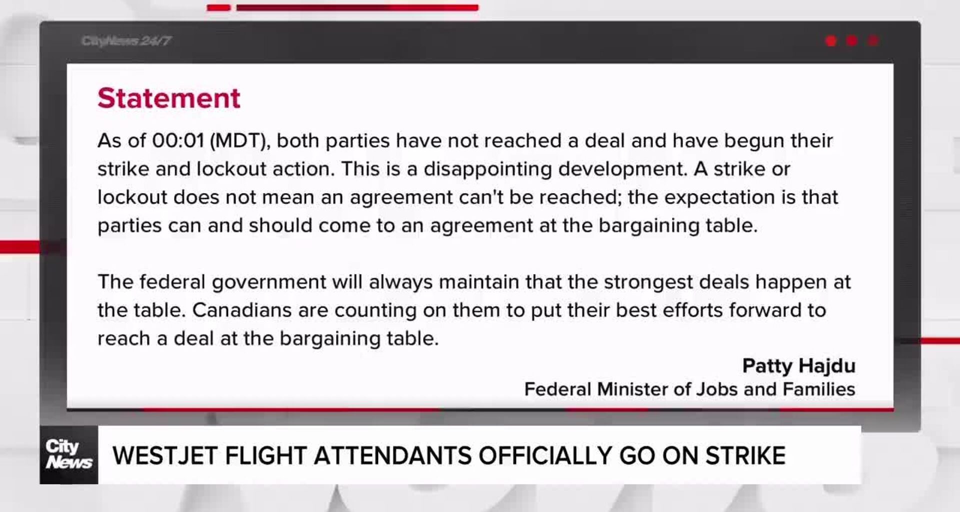WestJet flight attendants officially on strike