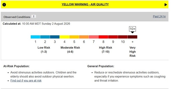 Extremely poor air quality blankets Lethbridge region, southern Alberta