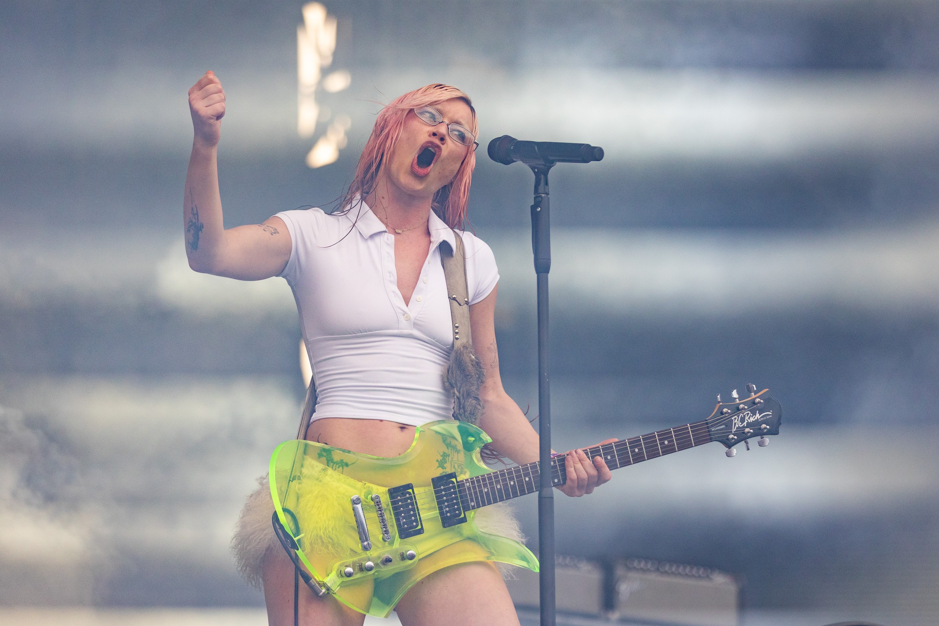Rhian Teasdale of Wet Leg performs at the Osheaga Music and Arts Festival
