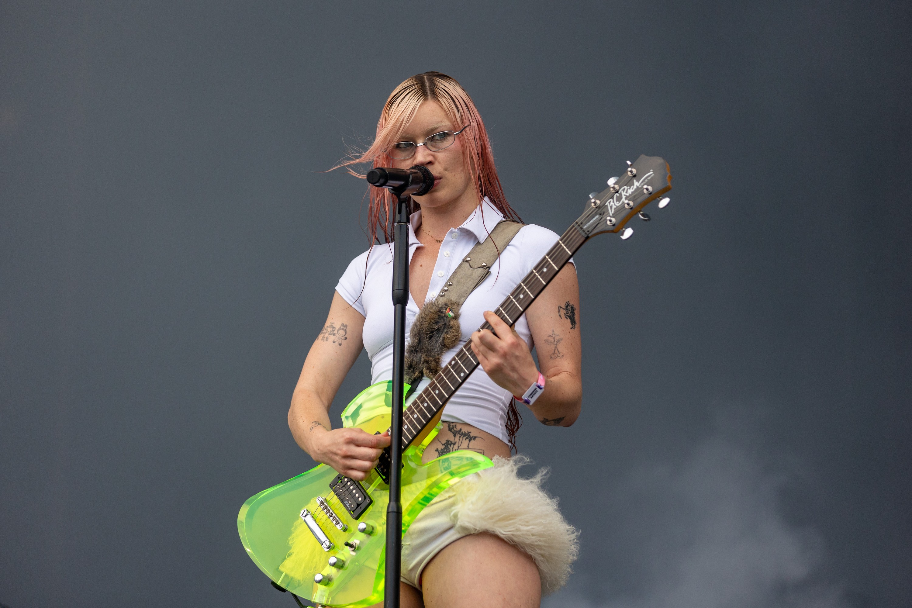 Rhian Teasdale of Wet Leg performs at the Osheaga Music and Arts Festival