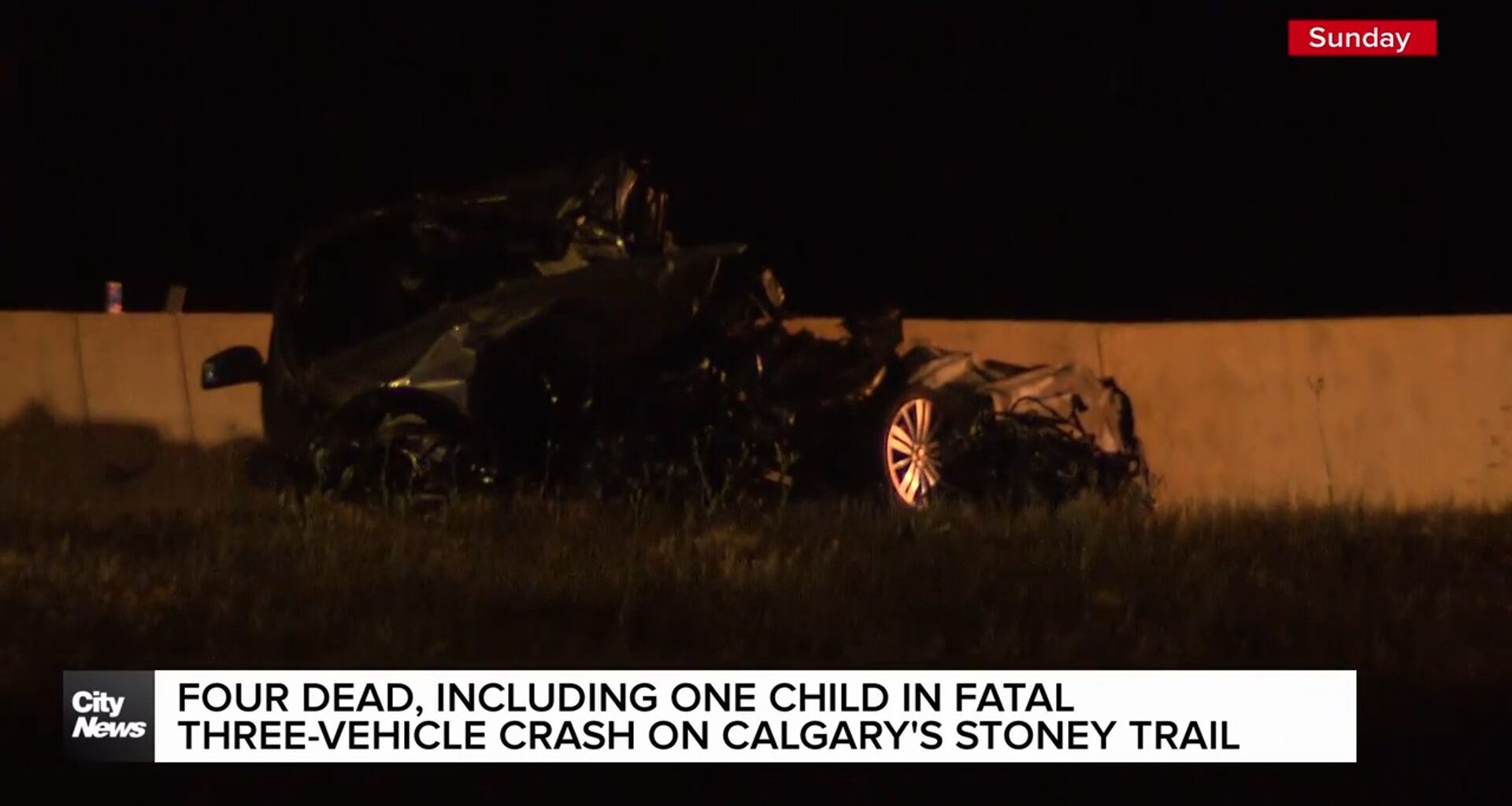 Four dead in fatal three-vehicle crash on Calgary's Stoney Trail