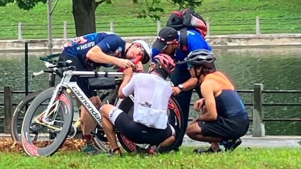 Local cyclists 'MacGyver' fix after Ottawa athlete's bike seat 'exploded' during Ironman