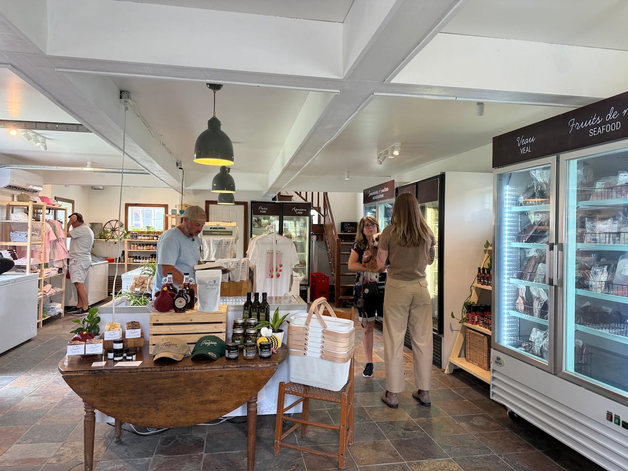 Inside of Pengrove farm, it features a small store with refrigerators that store meat and local products