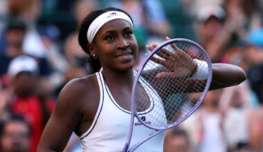 LONDON, ENGLAND - JULY 03: Coco Gauff of United States acknowledges the crowd following victory over Claire Liu of United States during their Ladies' Singles third round match on day five of The Championships Wimbledon 2026 at All England Lawn Tennis and Croquet Club on July 03, 2026 in London, England. (Photo by Cameron Spencer/Getty Images)
