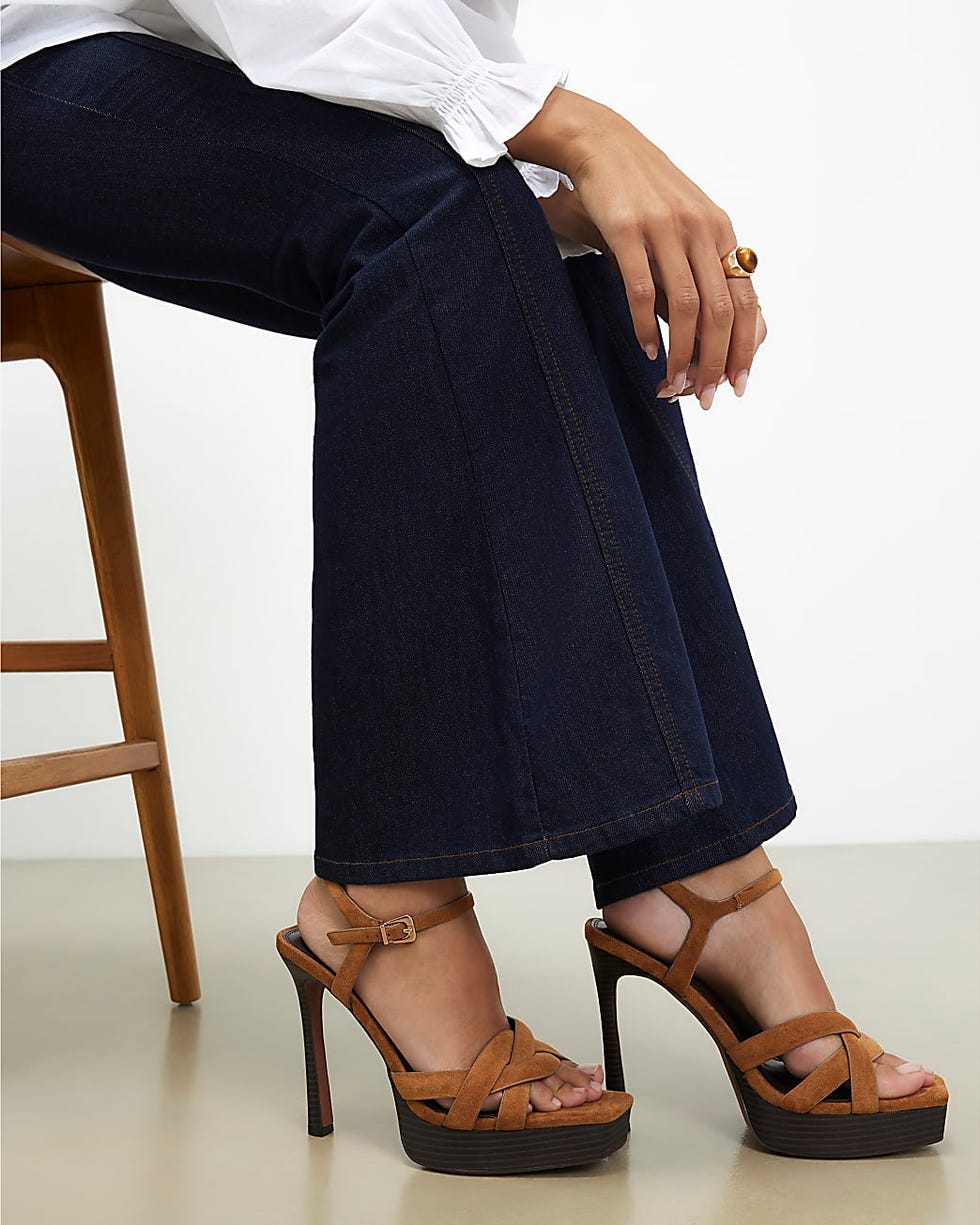 Brown Faux Suede Twisted Heeled Sandals
